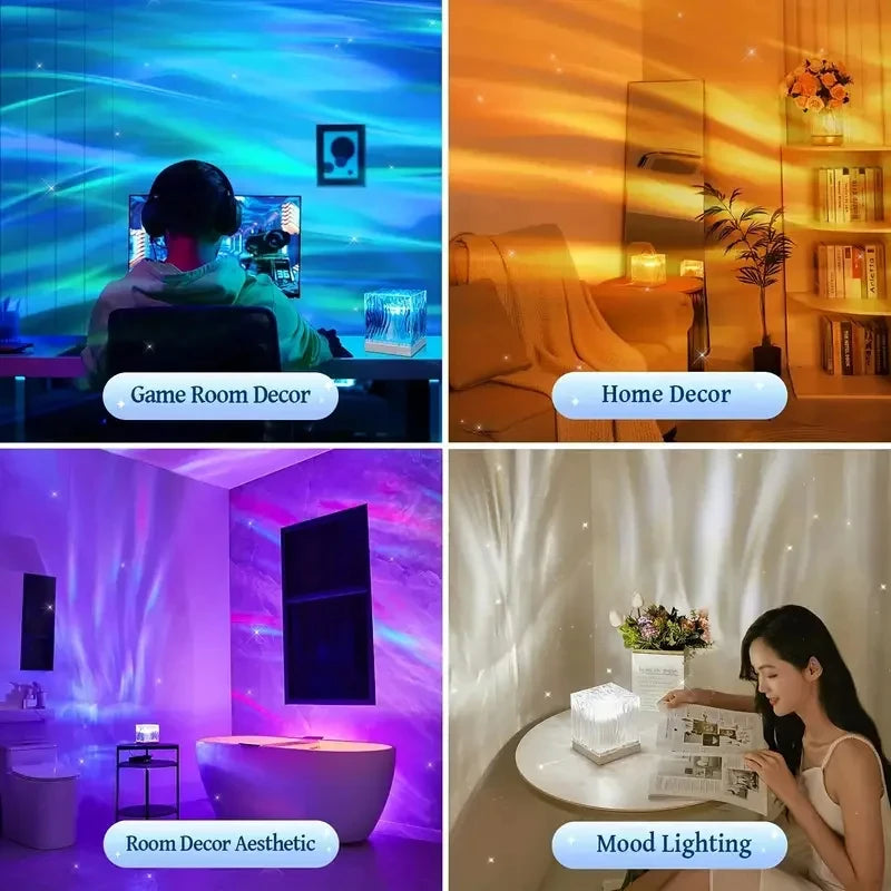 Aurora Light Ocean Wave Projector 16Color RGB Auto Rotate Ambient Light Remote Home Room Deco Night Light Birthday Gift for Kids