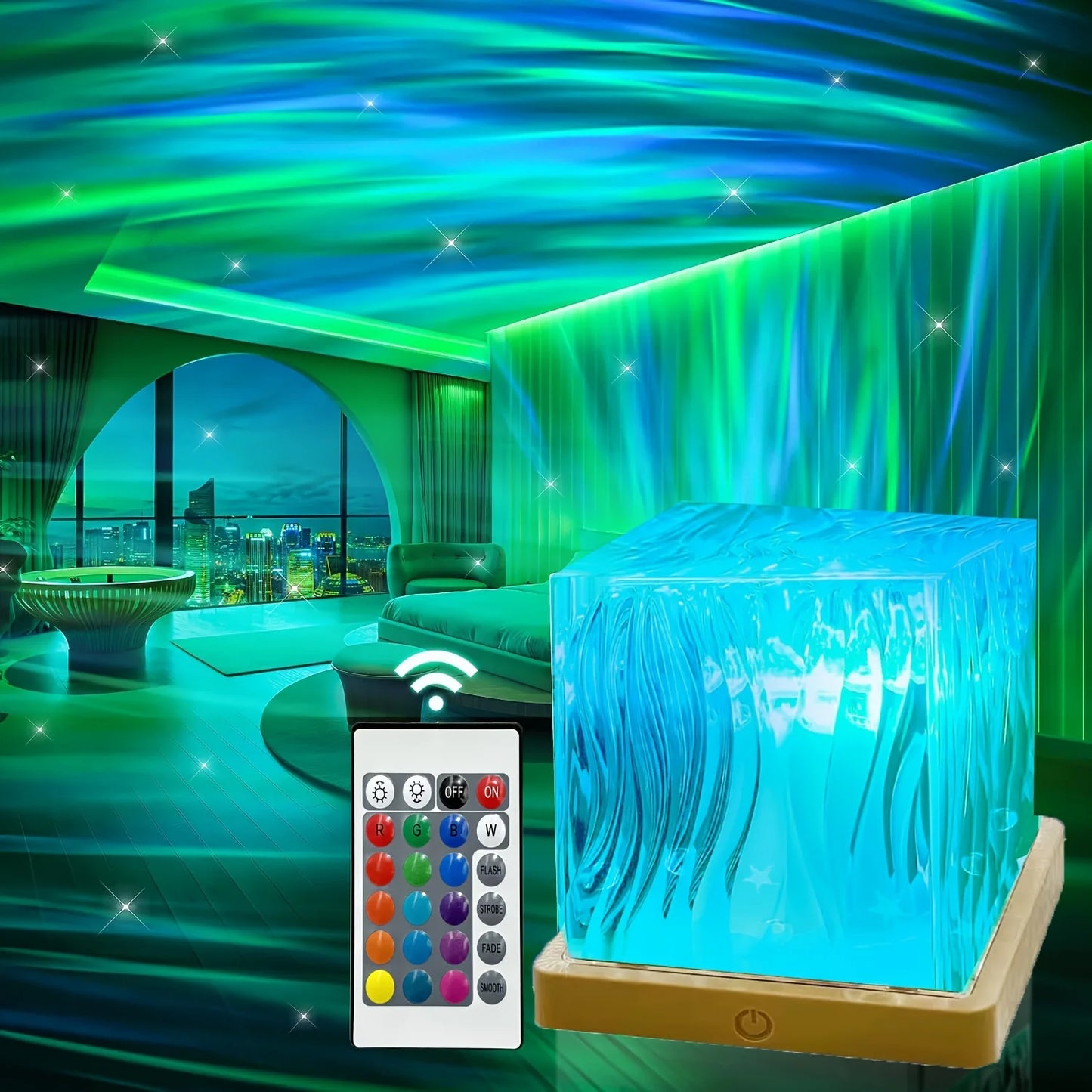 Aurora Light Ocean Wave Projector 16Color RGB Auto Rotate Ambient Light Remote Home Room Deco Night Light Birthday Gift for Kids